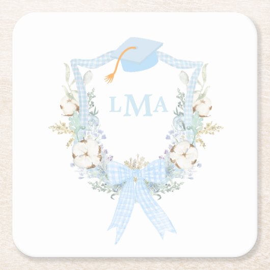 Preppy Southern Gingham Monogram Abschluss Rechteckiger Pappuntersetzer (Vorderseite)