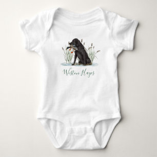 Preppy Southern Green Duck Dog Boy Baby Shooter Strampler