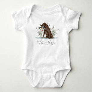 Preppy Southern Green Duck Dog Boy Baby Shooter Strampler