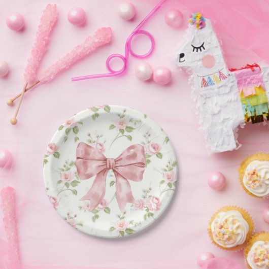 Preppy Southern Pink Bow Girl Baby Dusche Pappteller (Party)