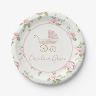 Preppy Southern Pink Floral Girl Babydusche Pappteller