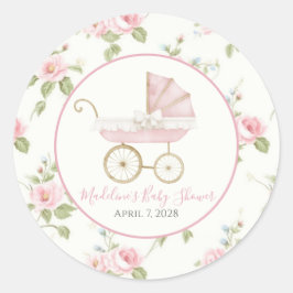Preppy Southern Pink Floral Girl Babydusche Runder Aufkleber