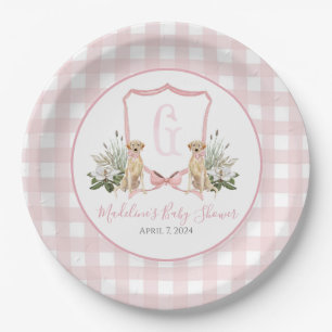 Preppy Southern Pink Girl Dog Babydusche Pappteller