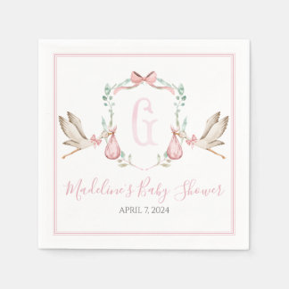 Preppy Southern Pink Girl Stork Baby Dusche Serviette