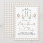 Preppy Southern Tan Stork Baby Shower Einladung (Vorne/Hinten)