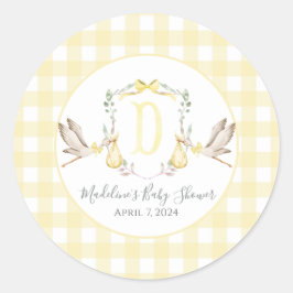 Preppy Southern Yellow Girl Stork Baby Dusche Runder Aufkleber