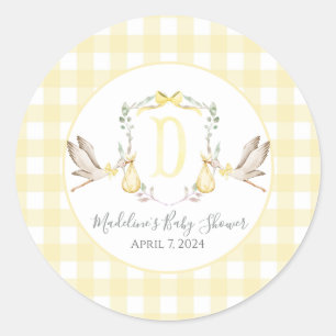 Preppy Southern Yellow Girl Stork Baby Dusche Runder Aufkleber