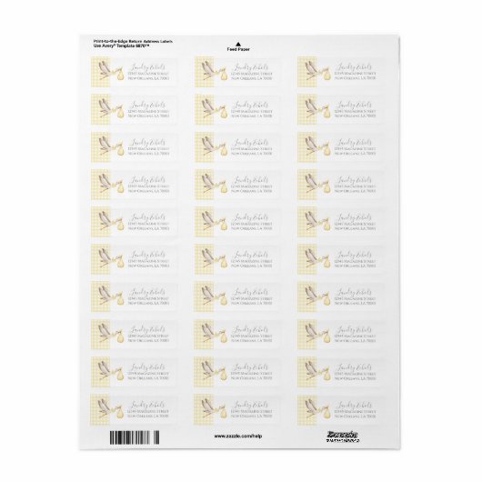 Preppy Southern Yellow Stork Address Labels (Vorne)