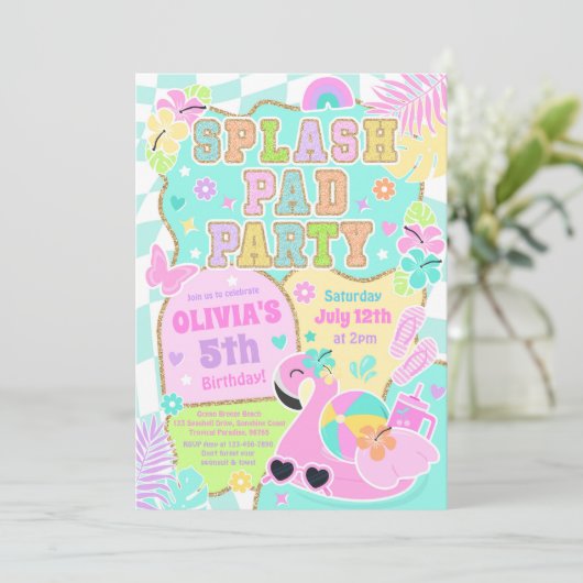 Preppy Splash Pad Party Cute Girly Pool Birthday Einladung (Stehend Vorderseite)