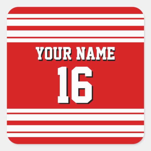 Preppy Sporty Red mit White Stripes Team Jersey Quadratischer Aufkleber (Vorderseite)