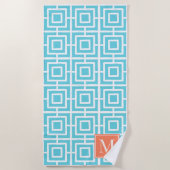 Preppy Square Lattice Monogram - Coral & Turquoise Strandtuch (Vorderseite)