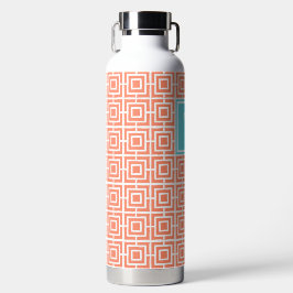 Preppy Square Lattice Monogram - Coral & Turquoise Trinkflasche