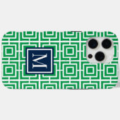 Preppy Square Lattice Monogram – Green & Navy Case-Mate iPhone Hülle (Rückseite (Horizontal))