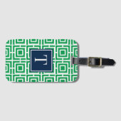 Preppy Square Lattice Monogram - Green & Navy Gepäckanhänger (Vorderseite (Horizontal))