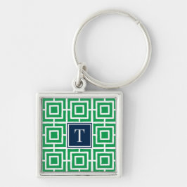 Preppy Square Lattice Monogram - Green & Navy Schlüsselanhänger