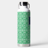 Preppy Square Lattice Monogram - Green & Navy Trinkflasche (Vorderseite)