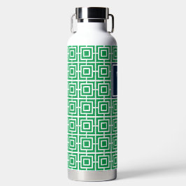 Preppy Square Lattice Monogram - Green & Navy Trinkflasche