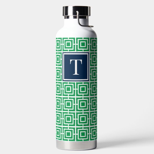 Preppy Square Lattice Monogram - Green & Navy Trinkflasche (links)