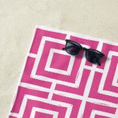 Preppy Square Lattice Monogram – Hot Pink & Navy Strandtuch (Beispiel)