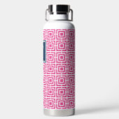 Preppy Square Lattice Monogram Hot Pink & Navy Trinkflasche (Rückseite)