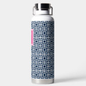 Preppy Square Lattice Monogram – Navy & Hot Pink Trinkflasche (Rückseite)