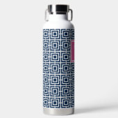 Preppy Square Lattice Monogram – Navy & Hot Pink Trinkflasche (Vorderseite)