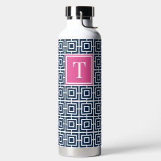 Preppy Square Lattice Monogram – Navy & Hot Pink Trinkflasche