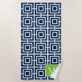 Preppy Square Lattice Monogram – Navy & Lime Strandtuch (Vorderseite)