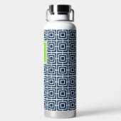 Preppy Square Lattice Monogram – Navy & Lime Trinkflasche (Rückseite)