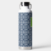 Preppy Square Lattice Monogram – Navy & Lime Trinkflasche (Vorderseite)