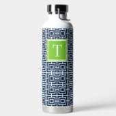 Preppy Square Lattice Monogram – Navy & Lime Trinkflasche (links)