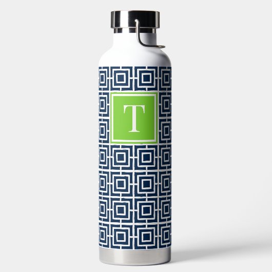 Preppy Square Lattice Monogram – Navy & Lime Trinkflasche (links)