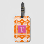 Preppy Square Lattice Monogram Orange & Hot Pink Gepäckanhänger (Vorderseite Vertikal)