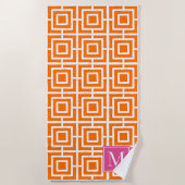 Preppy Square Lattice Monogram Orange & Hot Pink Strandtuch (Vorderseite)