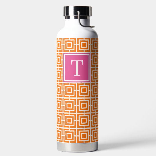 Preppy Square Lattice Monogram Orange & Hot Pink Trinkflasche (links)