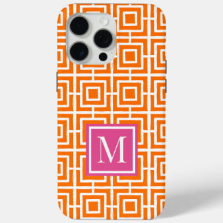 Preppy Square Lattice Monogram Orange & Pink Case-Mate iPhone Hülle