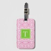 Preppy Square Lattice Monogram – Pink & Lime Gepäckanhänger (Vorderseite Vertikal)