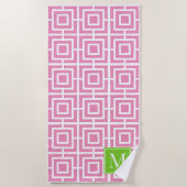 Preppy Square Lattice Monogram – Pink & Lime Strandtuch (Vorderseite)