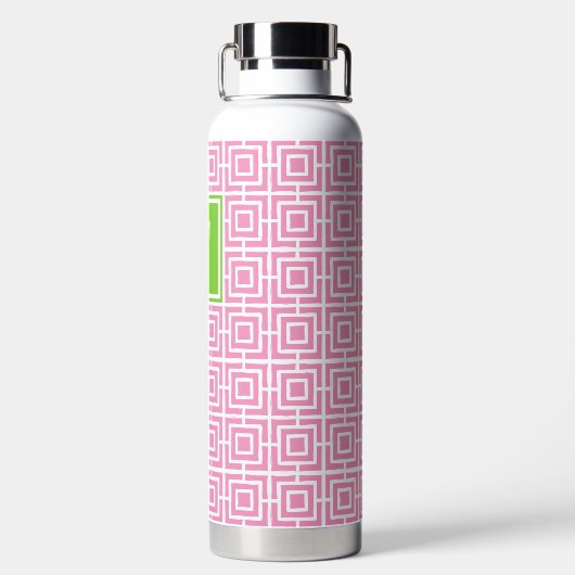 Preppy Square Lattice Monogram – Pink & Lime Trinkflasche (Rückseite)
