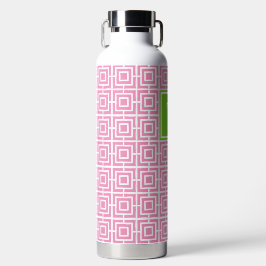 Preppy Square Lattice Monogram – Pink & Lime Trinkflasche