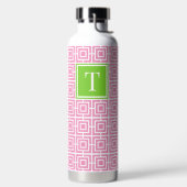 Preppy Square Lattice Monogram – Pink & Lime Trinkflasche (links)
