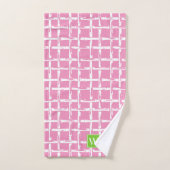 Preppy Square Lattice - Pink & Lime Green Monogram Badhandtuch Set (Handtuch)