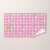 Preppy Square Lattice - Pink & Lime Green Monogram Badhandtuch Set (Handtuch)
