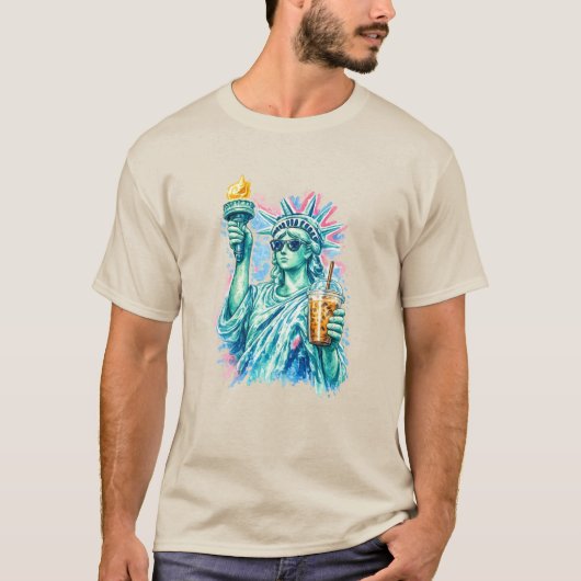 Preppy Statue of Liberty Eiskaffee T-Shirt (Vorderseite)
