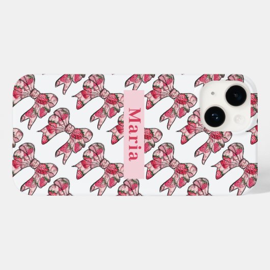 Preppy Strawberry Pink Bows Personalisiert Case-Mate iPhone Hülle (Rückseite (Horizontal))