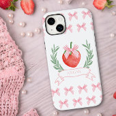 Preppy Strawberry Pink Gingham Bows Personalisiert Case-Mate iPhone Hülle