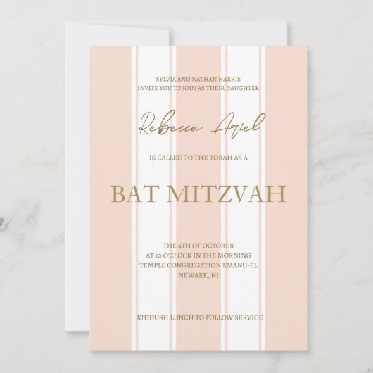 Preppy Streifen mädchenhaft Bat Mitzvah Einladung (Vorderseite)