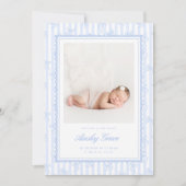 Preppy Stripe Bow Photo Birth Announcement Ankündigung (Vorderseite)