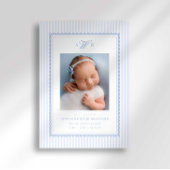 Preppy Stripe Monogram Photo Birth Announcement Ankündigung