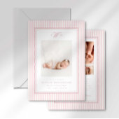 Preppy Stripe Monogram Photo Birth Announcement Ankündigung